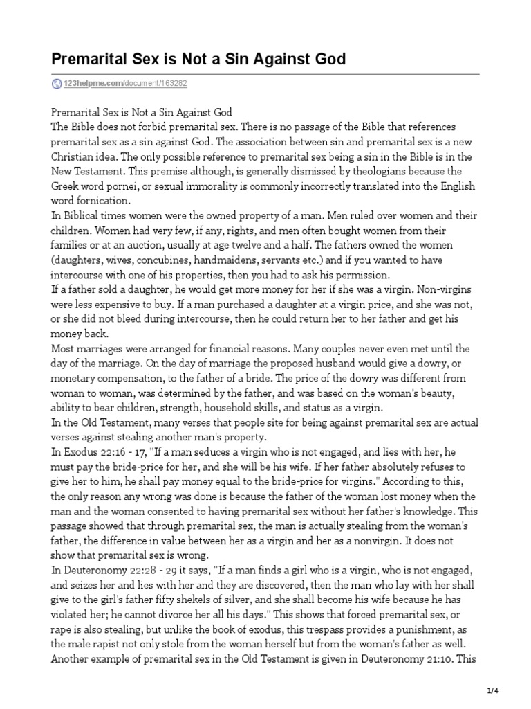 Premarital Sex Is Not A Sin Against God PDF Adultery Ten Commandments