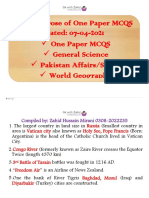 Today's Dose of One Paper MCQS Dated: 07-04-2021 One Paper MCQS General Science Pakistan Affairs/Study World Geography