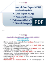Today's Dose of One Paper MCQS Dated: 08-04-2021 One Paper MCQS General Science Pakistan Affairs/Study World Geography