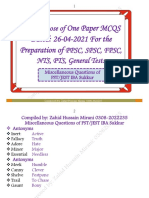 One Paper MCQS Dated: 26-04-2021 For The Preparation Of: Today's Dose of PPSC, SPSC, FPSC, NTS, PTS, General Tests