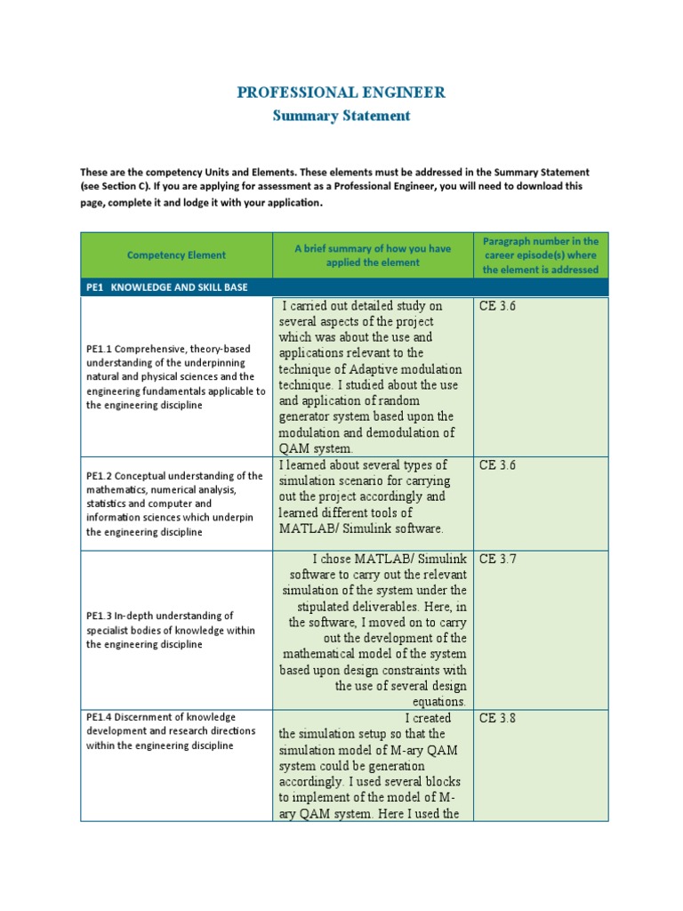 Professional Engineer Competency Guide | PDF | System | Engineering
