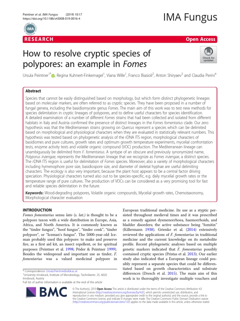 How To Resolve Cryptic Species of Polypores: An Example in Fomes | PDF ...