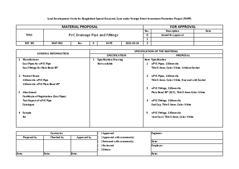 PVC Drainage Pipe Proposal for FDIPP | PDF | Polyvinyl Chloride ...