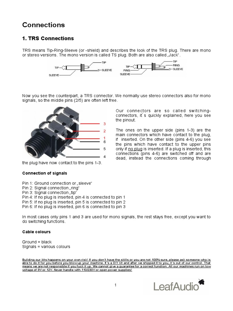 Diagrama de fiação do conector tip ring sleeve