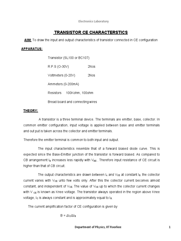 2.draw Input and Output Characteristics of A Bipolar Transistor | PDF ...
