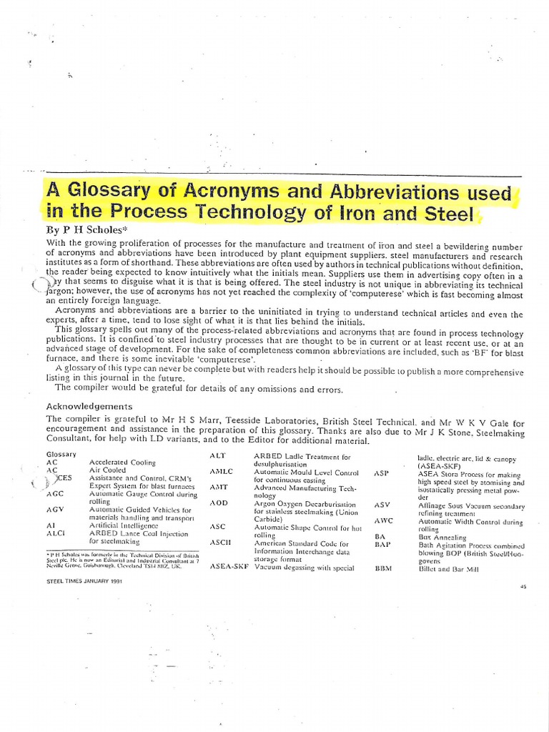 Glossary of Acronyms and Abbreviations Steel Industry PDF