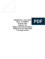 Submitted By: Anzar Khan Reg #: 1511106041 Program: BBA Semester: 9th Subject: International Business Submitted To: Sir Ahmed Butt Case Study Answers