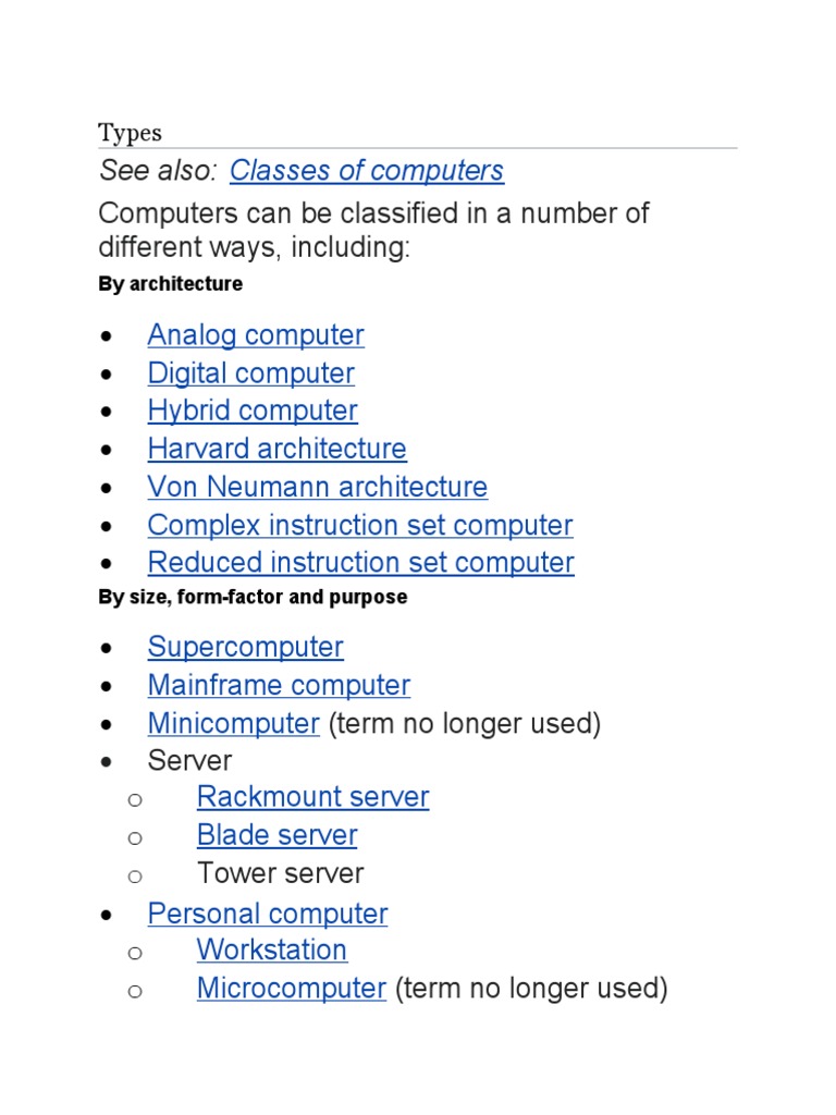 Classification of Computer | PDF