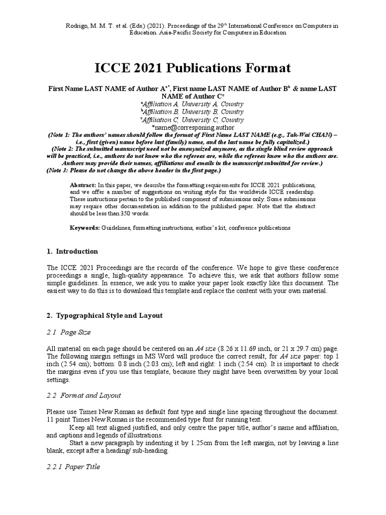 ICCE 2021 Publication Formatting Guide | PDF | English Language | Times ...