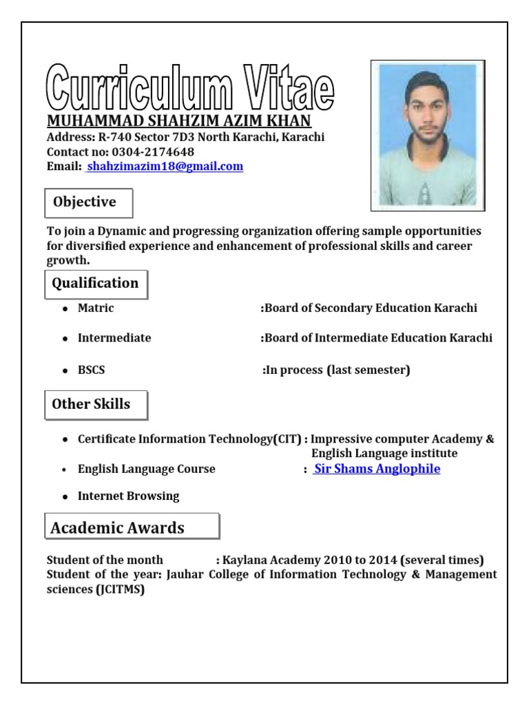 Muhammad Shahzim Azim Khan Resume | PDF | Business
