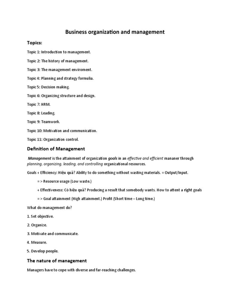Business Organization and Management | PDF | Career & Growth | Business
