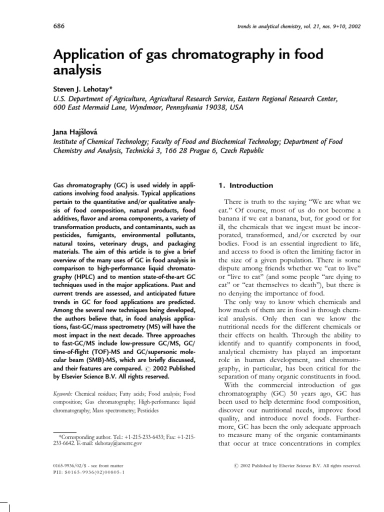 Application of GC in Food Analysis | PDF | Gas Chromatography | Gas ...