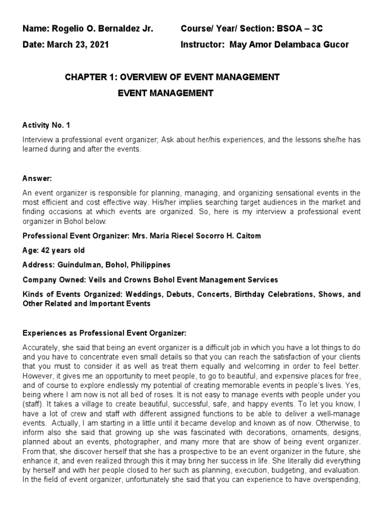 Event Management Course Overview | PDF | Human Nature