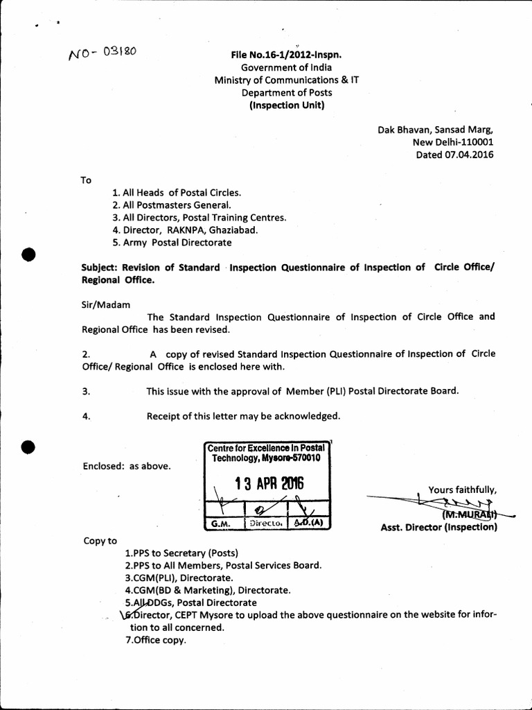 Revised Inspection Questionnaire for Post Offices | PDF | Mail | Postal ...