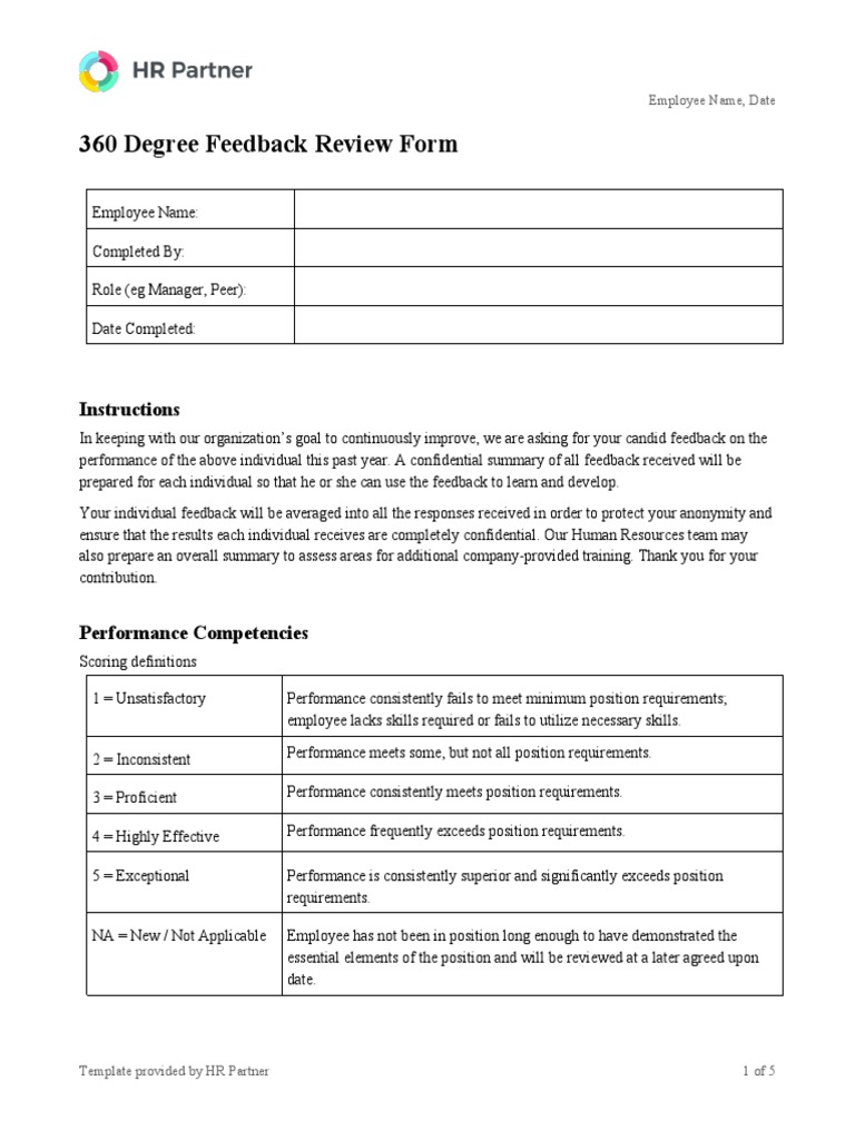 360 Degree Feedback Review Form: Instructions | PDF | Communication ...