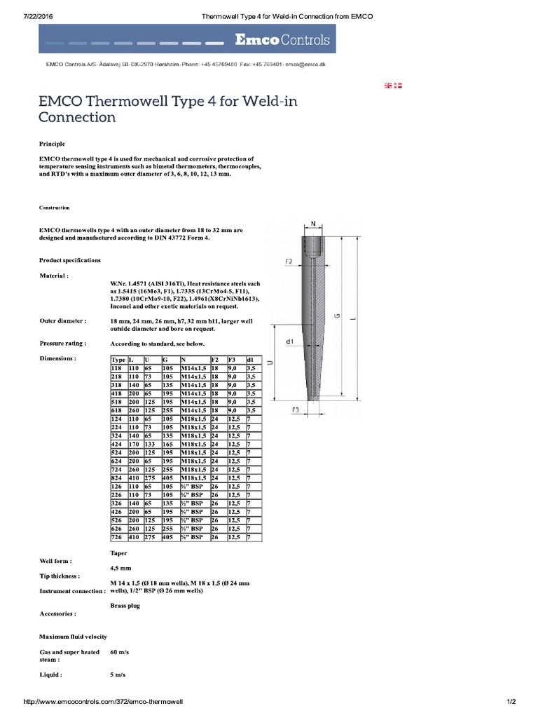 Thermowell Type 4 For WeldIn Connection From EMCO PDF