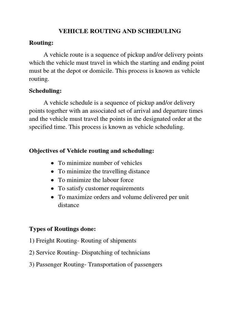 Vehicle Routing and Scheduling Overview | PDF | Routing | Applied ...