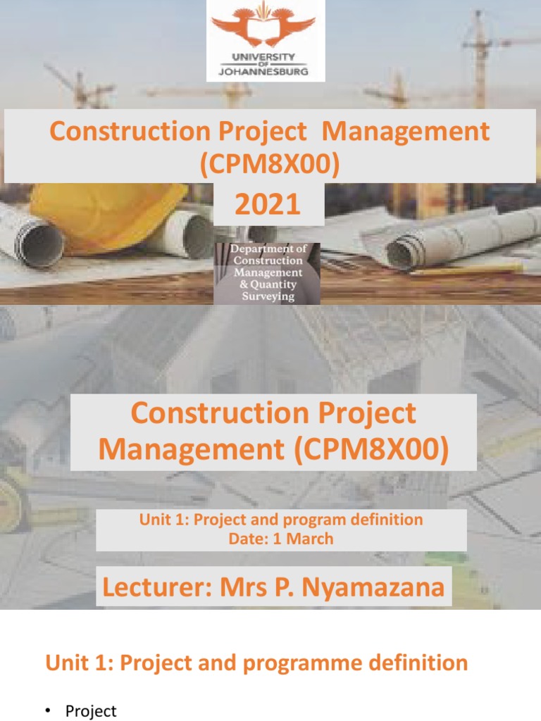 Construction Project Management Slides - 2021 (CPM8X00) - Week 2 | PDF ...