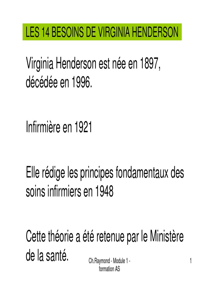 Les 14 besoins de Virginia Henderson | PDF | la perception | Allaitement