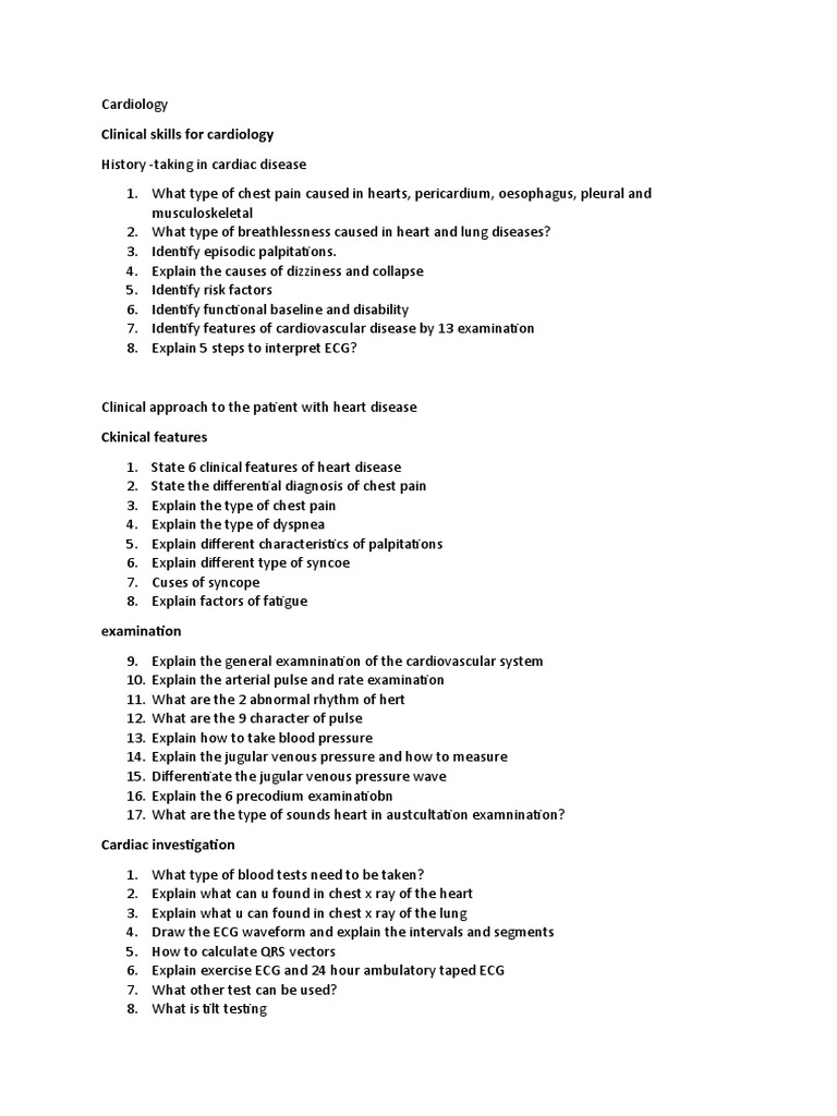 Clinical Skills in Cardiology Examination | PDF | Cardiology | Heart