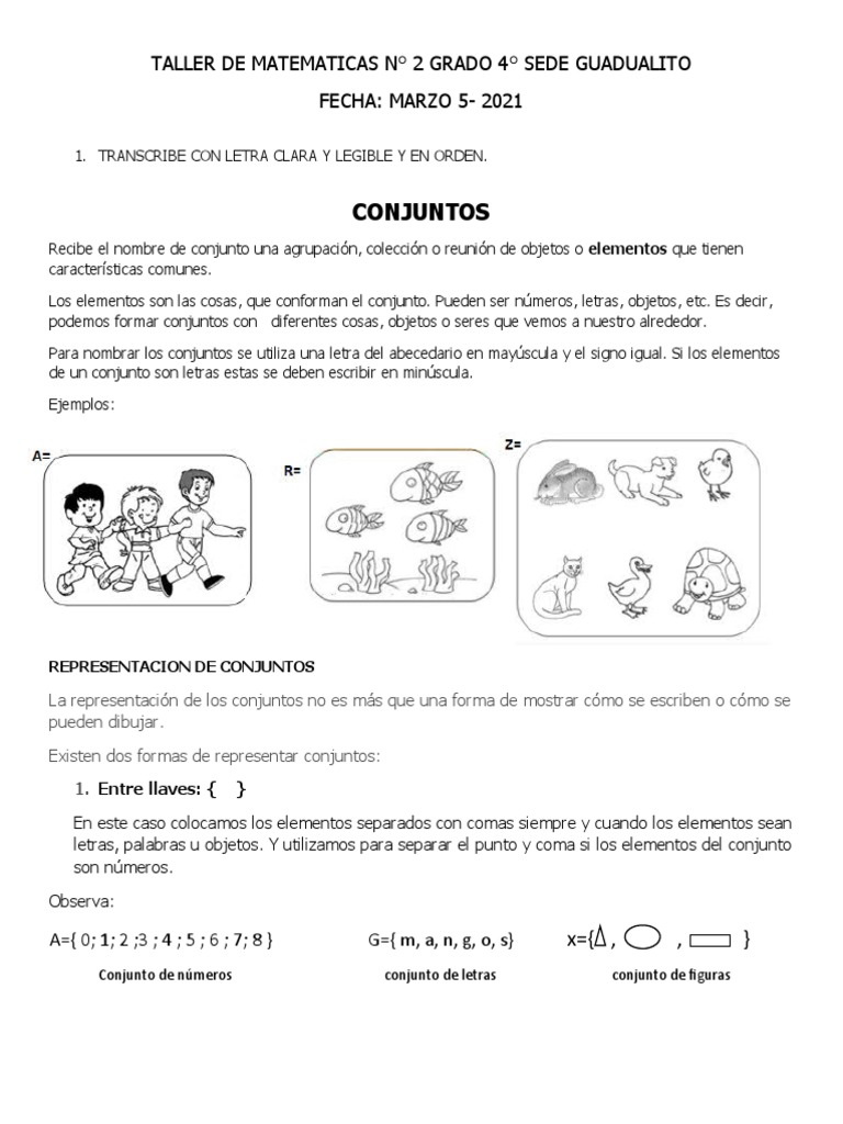 Taller de Conjuntos para Grado 4° | PDF | Conjunto (Matemáticas ...