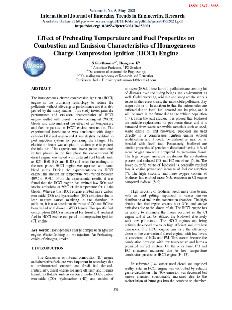 Effect of Preheating Temperature and Fuel Properties On Combustion and ...