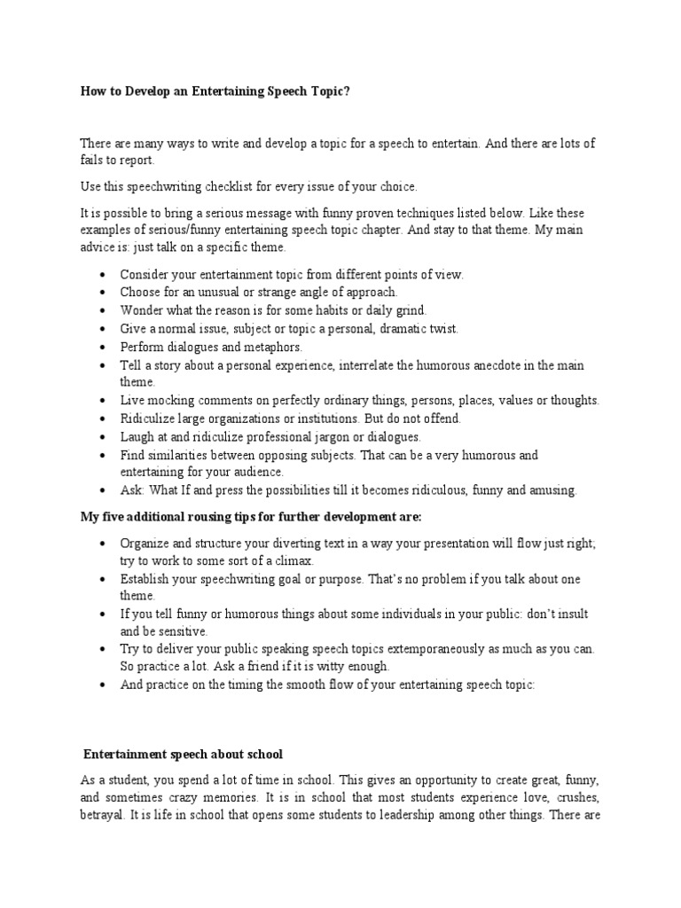 How To Develop An Entertaining Speech Topic | PDF | Social Media ...