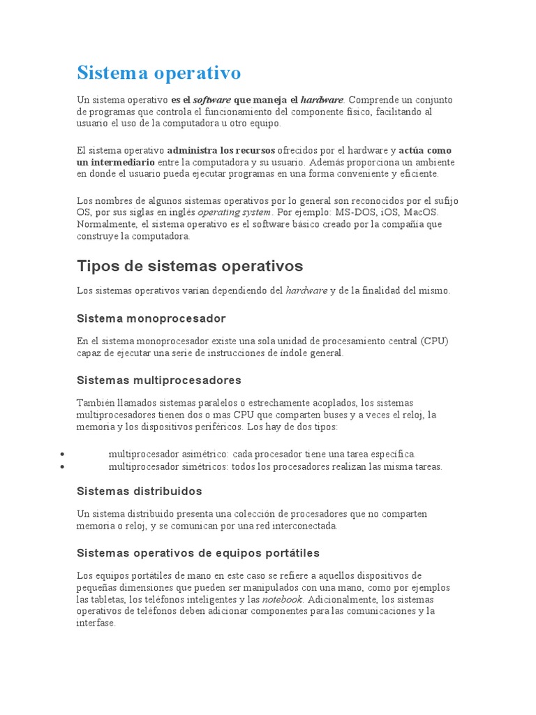 Sistema Operativo | PDF | Sistema operativo | Hardware de la computadora