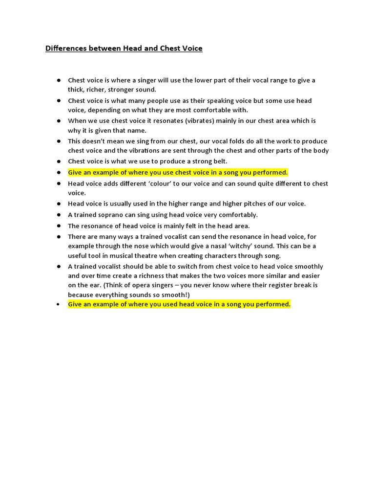 Differences Between Head and Chest Voice PDF