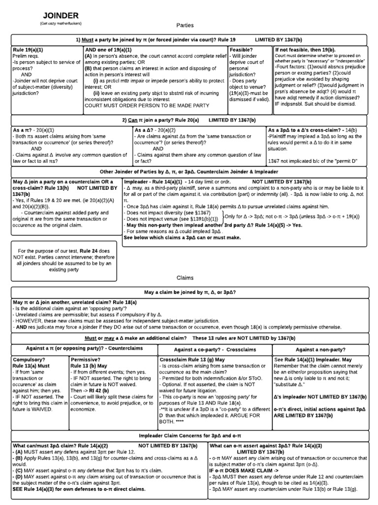Civil Procedure: Joinder Rules Overview | PDF | Joinder | Civil Procedure