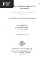 Hand Written Character Recognition Using Neural Network: BACHELOR OF ENGINEERING (Computer Engineering)