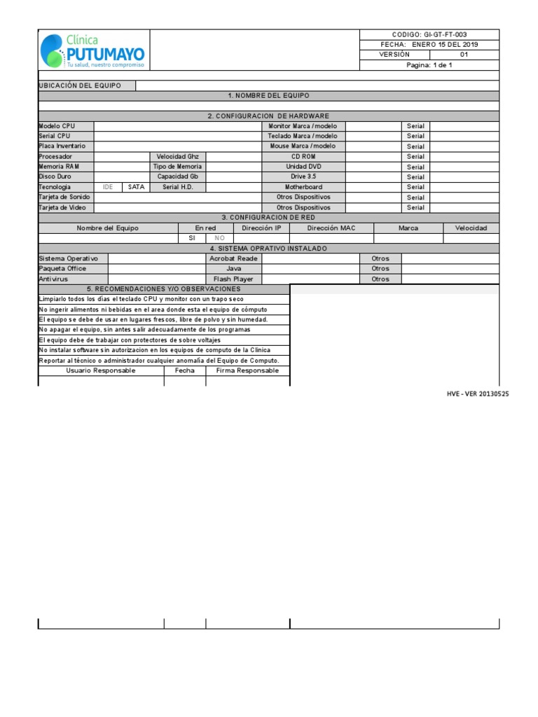 Formatos HV y Reporte Mantenimientos | PDF | Hardware de la computadora ...
