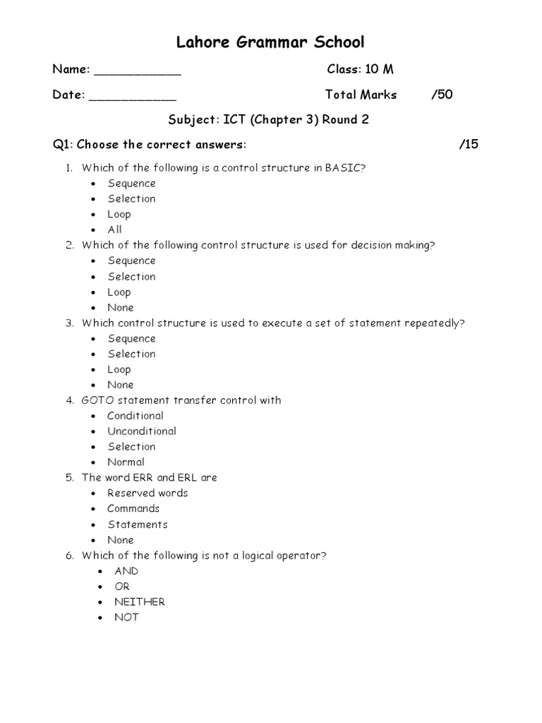 Test 2 Chapter 3 (10 M) | PDF | Control Flow | Computer Science