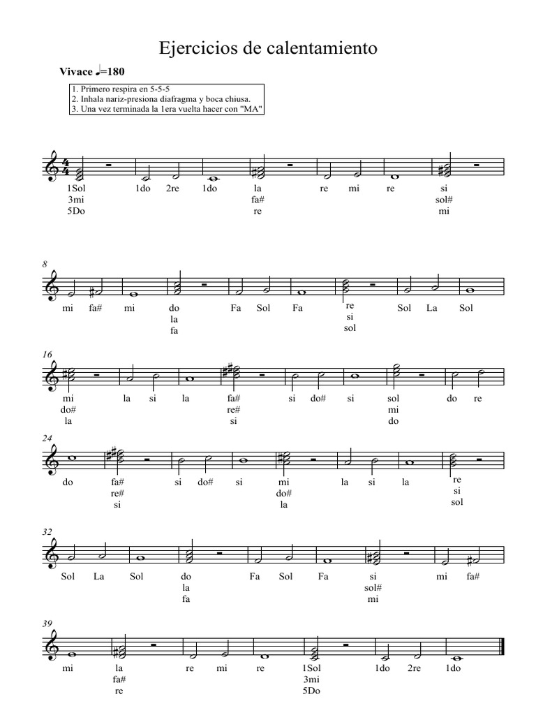 Ejercicios de Calentamiento 2das Piano Voz - Partitura Completa | PDF ...