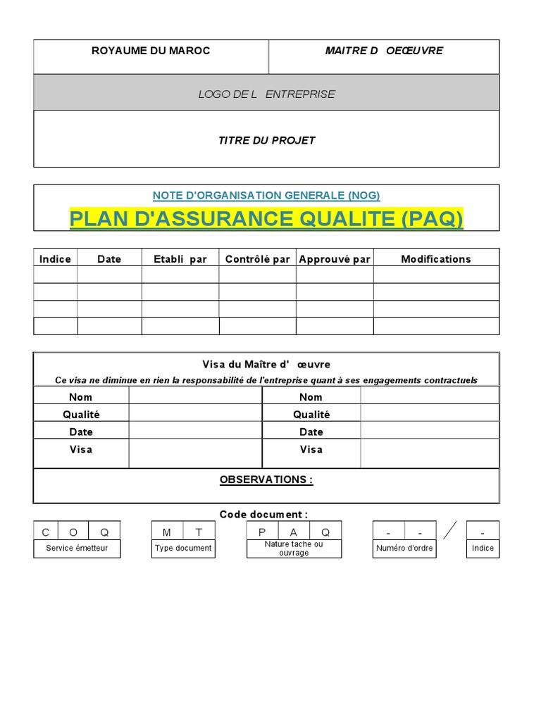 Comment Faire Schema Synoptique Téléphone Pour Maitre D Ouevre PAQ Chantier | PDF | Contrôle interne | Conformité