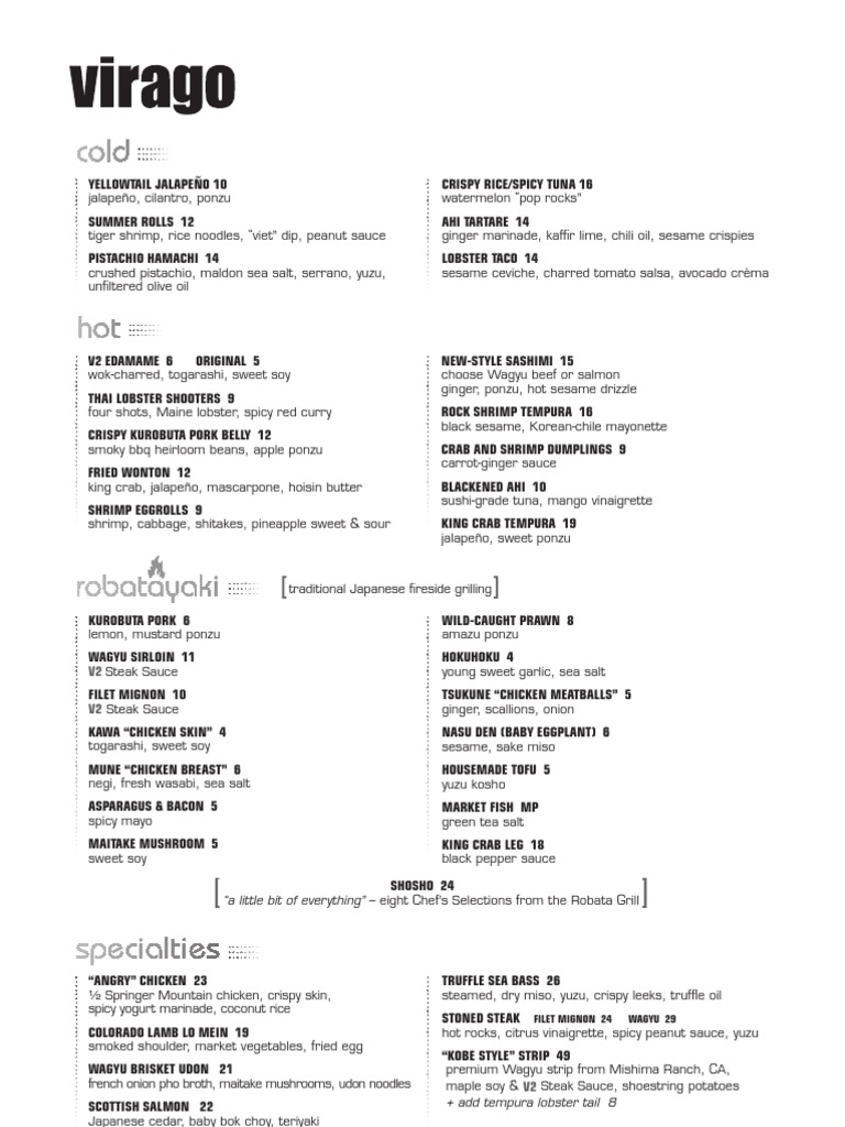 Virago Menu 030811 | PDF | Sushi | Foods
