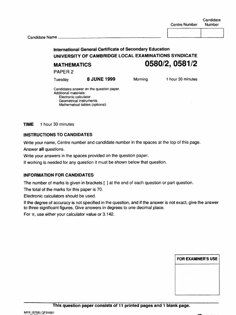 Igcse Math Paper2 Jun 99 PDF | PDF | Significant Figures | Area