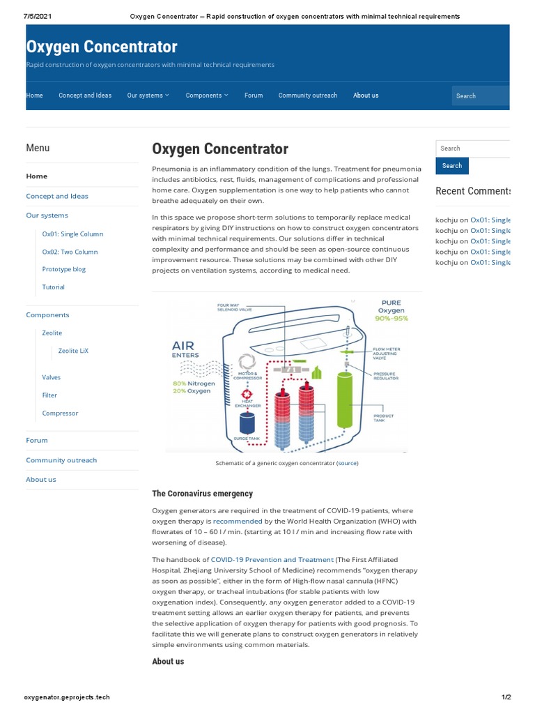 Oxygen Concentrator Rapid Construction of Oxygen Concentrators With