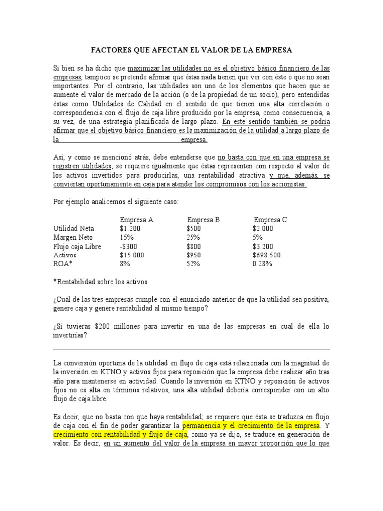 Factores que Afectan el Valor Empresarial | PDF | Compartir (Finanzas ...