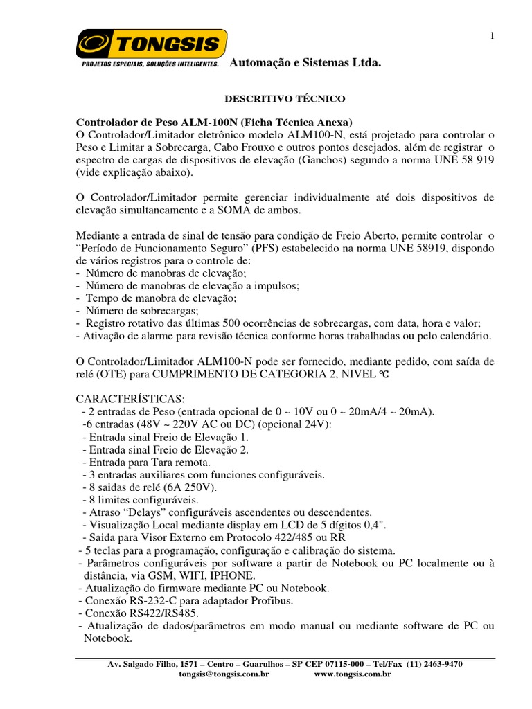 Ficha Tecnica Alm 100N PDF Engenharia da Computação Ciência da