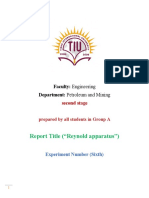 Report Title ("Reynold Apparatus") : Faculty: Engineering Department: Petroleum and Mining