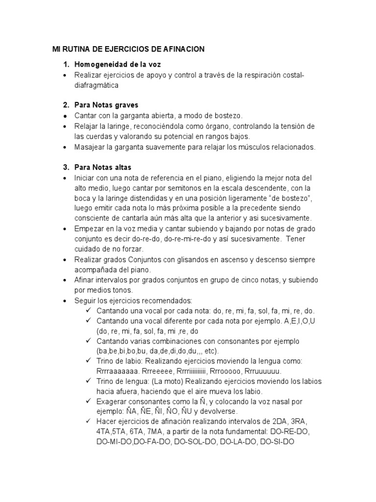 Ejercicios para Afinar la Voz | PDF