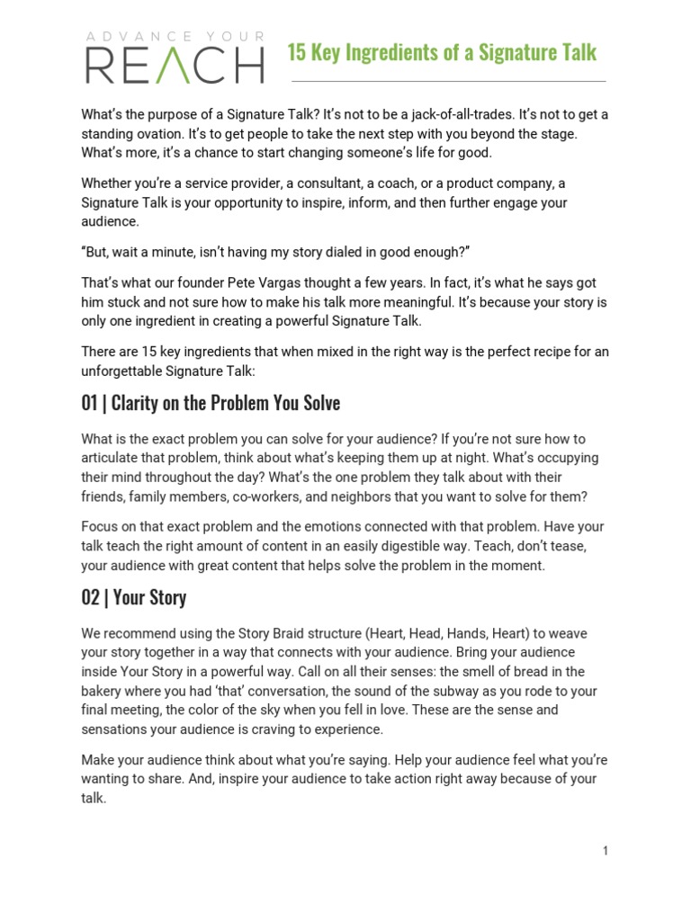 Advance Your Reach 15 Key Ingredients of A Powerful Signature Talk ...