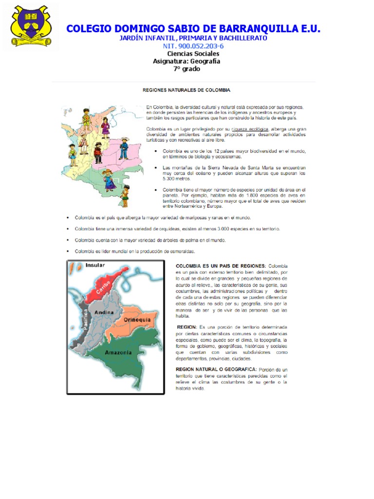 Regiones Naturales de Colombia para 7° grado | PDF | Clima | Andes
