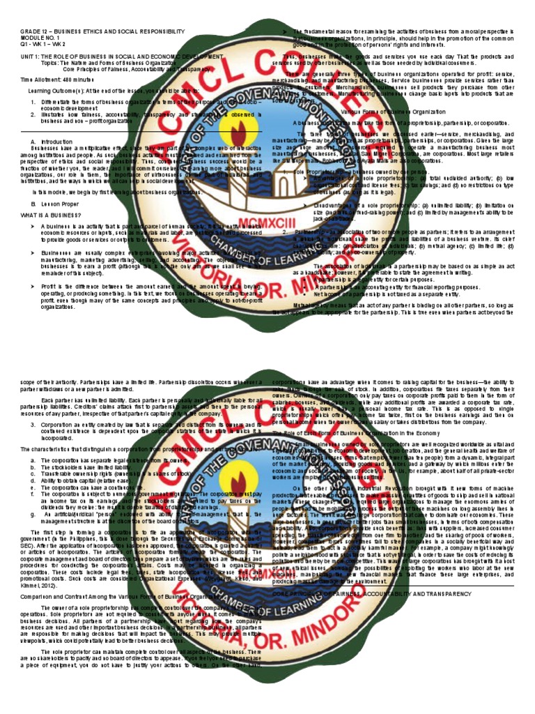 Learning Module Business Ethics Module 1 Wk 1 Wk 2 Pdf