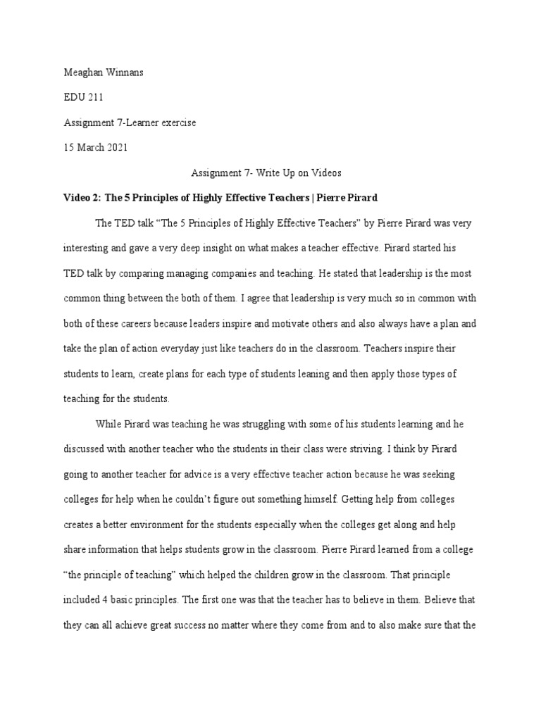 MW Edu 211 Assignment 7 | PDF | Teachers | Leadership