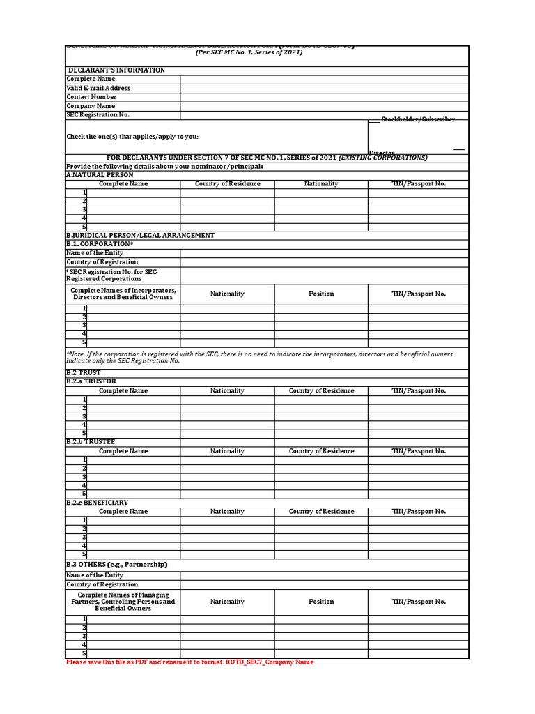 Beneficial Ownership Declaration Form | PDF | Business