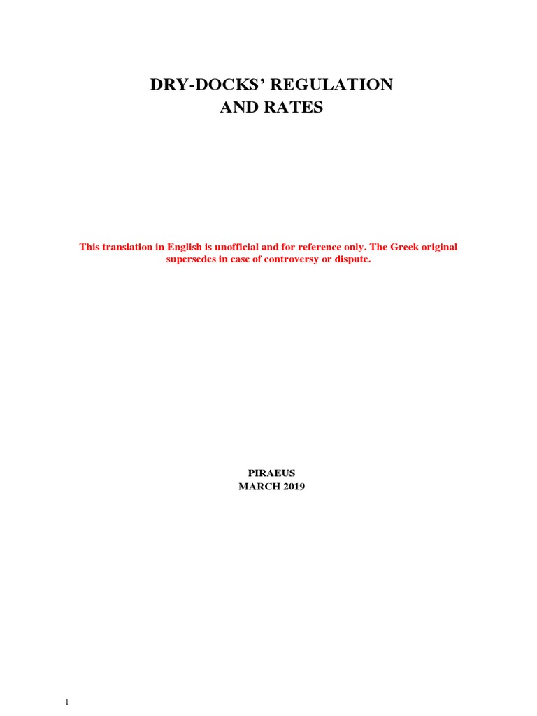 DryDocks' Regulation and Rates PDF Ships Crane (Machine)