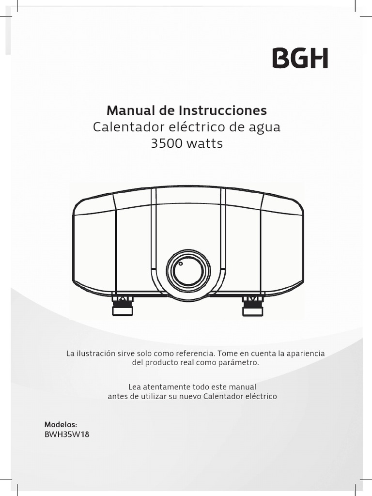 Concesión solamente Ventilación Manual Calentador Agua Electrico BGH 3500w | PDF | Enchufes y tomas de  corriente alterna | Ducha