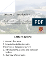 Lecture 1. Introduction: The Chinese University of Hong Kong CSCI3220 Algorithms For Bioinformatics